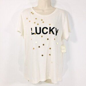 Lucky Brand White T Shirt With Gold Dots Sz L NWT